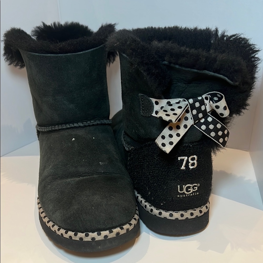 UGG Black Boots with Polka Dot Bow